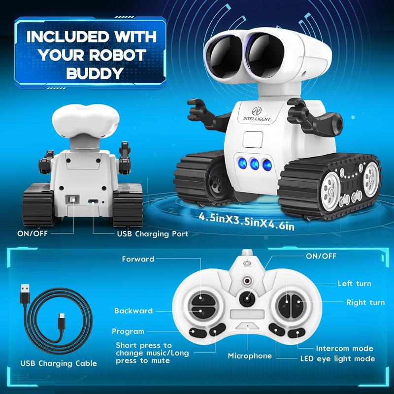 Mini Remote Control Robot Toy, USB Rechargeable Robot Toy with LED Eyes & Music, Robot Toy for Kids, Birthday Gift for Boys & Girls