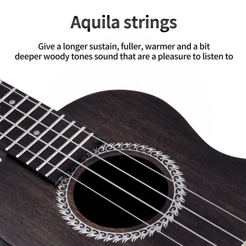 Concert Ukulele 23'' Mahogany Hawaiian Ukulele Kit for Beginner Kid Adult with Free Lessons, Black - YOUTH MUSIC