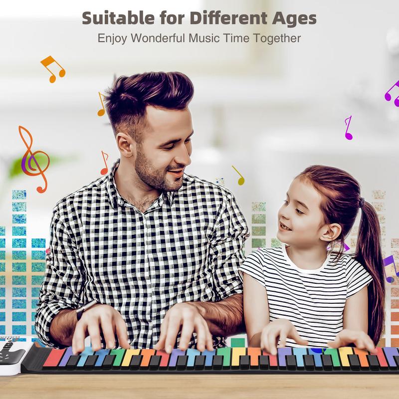 POGOLAB Foldable Keyboard Piano, 49 Key Roll Up Portable Digital Electric Piano Keyboard Rechargeable, 8 Tones 6 Educational Demo Songs, for Beginners Adults Gift Valentine's Day Gift, Back to School