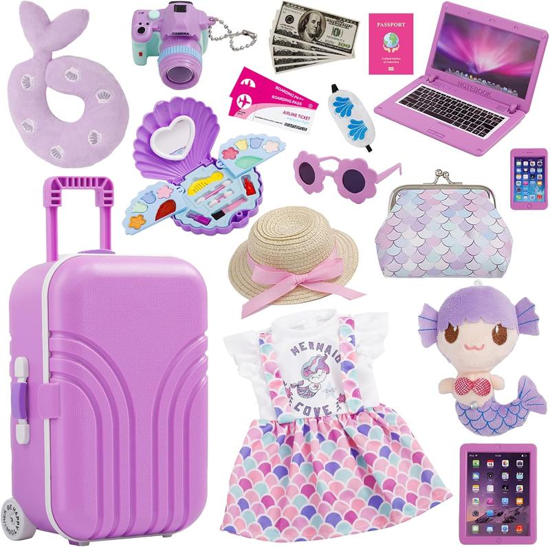 Christmas 18 Inch Doll Suitcase Travel Luggage Play Set, 18