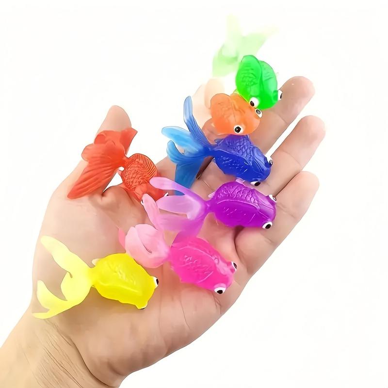 Random Color Fish Shaped Floating Toy & Net (11pcs set), Simulation Soft Rubber Fish Toy, Summer Party Gift, Party Decoration Supplies