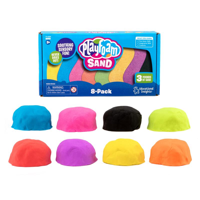 Educational Insights Playfoam Sand 8-Pack, Play Sand Set, 8 Assorted Colors, 6 oz. Each, Sensory Toy for Kids, Elementary Classroom Must Haves, Ages 3+