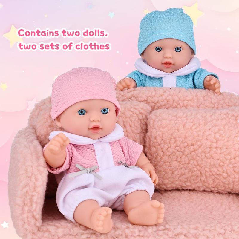 8 Inch Realistic Reborn Doll, 2 Counts set Cute Soft Body Dolls with Removable Clothes, Birthday Gift for 14+ Age