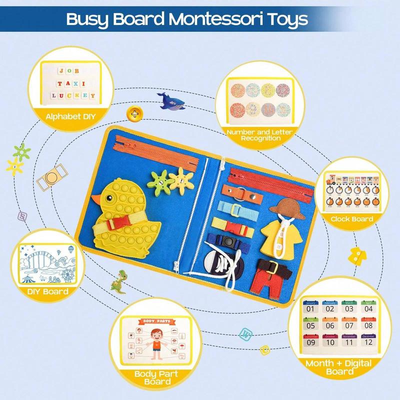 Busy Board Montessori Sensory Toys, 1 Count Colorful Fine Motor Training Board for Home Nursery, DIY Travel Toys for Birthday Gifts