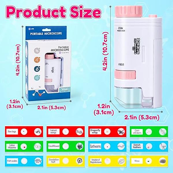 Portable Educational Microscope Science Kits for Kids Gifts for 5 6 7 8 Year Old Girls Birthday Toys Gifts Kids Microscope for Age 4-10 Boys Kids