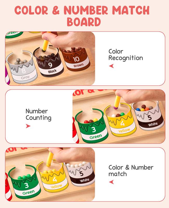 GAMENOTE Color and Number Maze, Montessori Wooden Color Matching Counting Puzzle Board