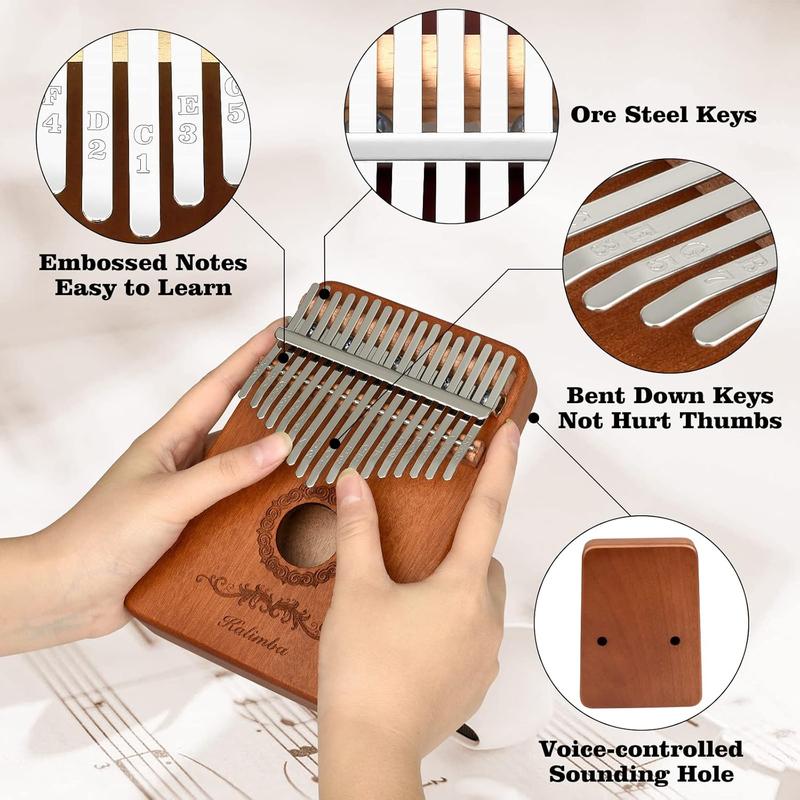 Kalimba Thumb Piano 17 Keys - Musical Instruments for Kids and Adults - Brown