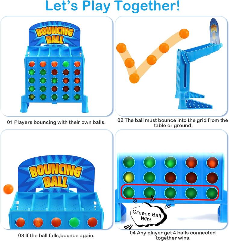 Linking 4 Shots Game, Bounce Off Party Game Jumping Ball Tabletop Game for Kids, 4 in a Row Parent-Child Interaction Board Game Educational Toy for Family Travel Outdoor