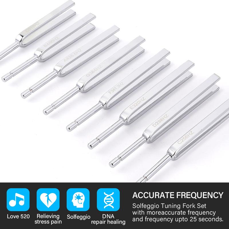 8pcs 256-512HZ Steel Tuning Fork Set Vibrating Yoga Meditation Tuning Fork