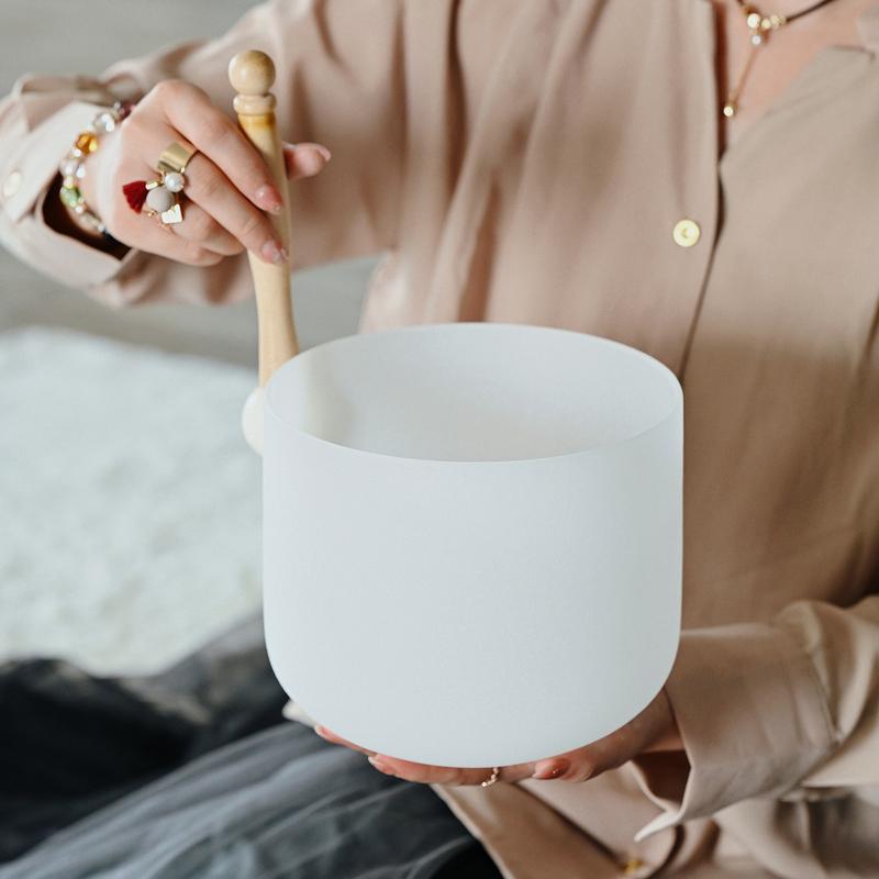 CVNC 8 Inch  Frosted White Quartz Crystal Singing Bowl For Chakra Healing Meditation crystal singing