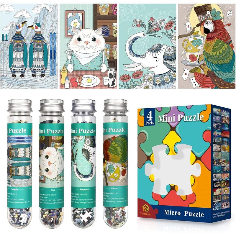 Mini Jigsaw Puzzles for Adults 150 Pieces (4 Packs) Small Jigsaw Puzzle Challenging Micro Puzzle Difficult Tiny Puzzle Home Decor Entertainment 6x4in