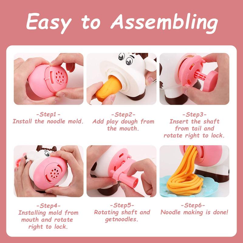 Dough Play Tool Set, 28-Piece Kitchen Creation Noodle Toy Set and Ice Cream Maker Dough Play Set, Birthday Christmas Gift (Includes 8 Colors of Dough)