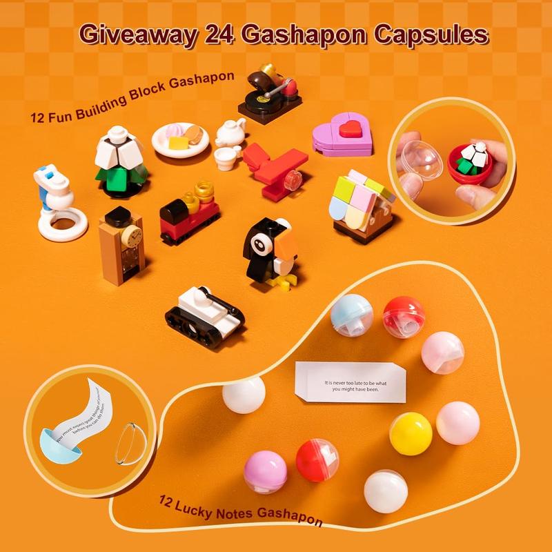 PANTASY Retro Gumball Machine Building Block Set, with 12 Micro Building Blocks and 12 Lucky Notes for Multiple Gameplay Desktop Collectible-Quality Classic Gumball Machine Assembly Blocks Kit, Thanksgiving (892 pcs) (85016)