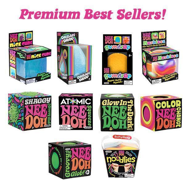 NeeDoh Best Sellers - Stetch, Squeeze and Decompress - Two size choices (8 pack or 10 pack) of our best selling NeeDoh's inlcuding the NiceCube and DreamDrop!