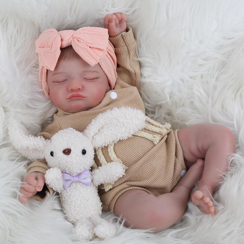 Wooroy Reborn Baby Doll - Christmas Gift, Birthday Gift, Girl Gift, Kids Gift, Big Sister Gift, Lifelike Reborn Baby Dolls-18 inch Sleeping Realistic Newborn Baby Dolls, Soft Cloth Body with Feeding Toy for Kids Age 3 +, Realistic Baby Doll reborn baby