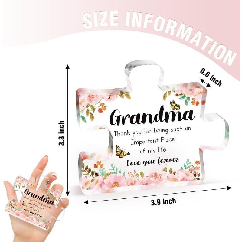 Gifts for Grandma - Delicate Grandma Birthday Gifts from Grandkids - Engraved Acrylic Puzzle Piece 3.9 x 3.3 inch - Mothers Day Thanksgiving Birthday Gifts for Grandma Grandmother, Ideas