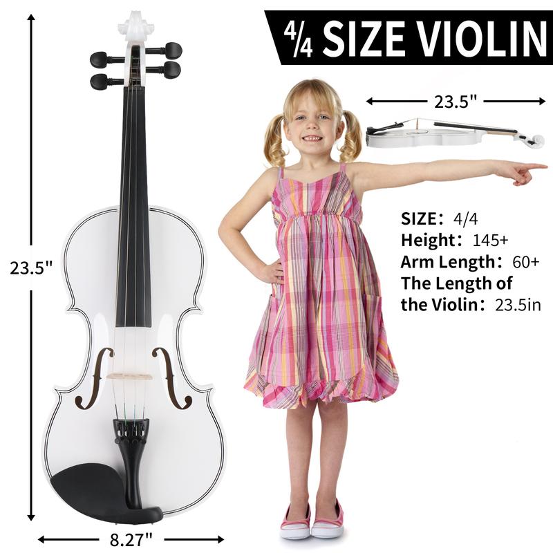 Upgraded Full Size 4 4 Violin Set for Adults Beginners Students with Hard Case,Violin Bow,Shoulder Rest,Rosin,Extra Strings and Sordine (White)