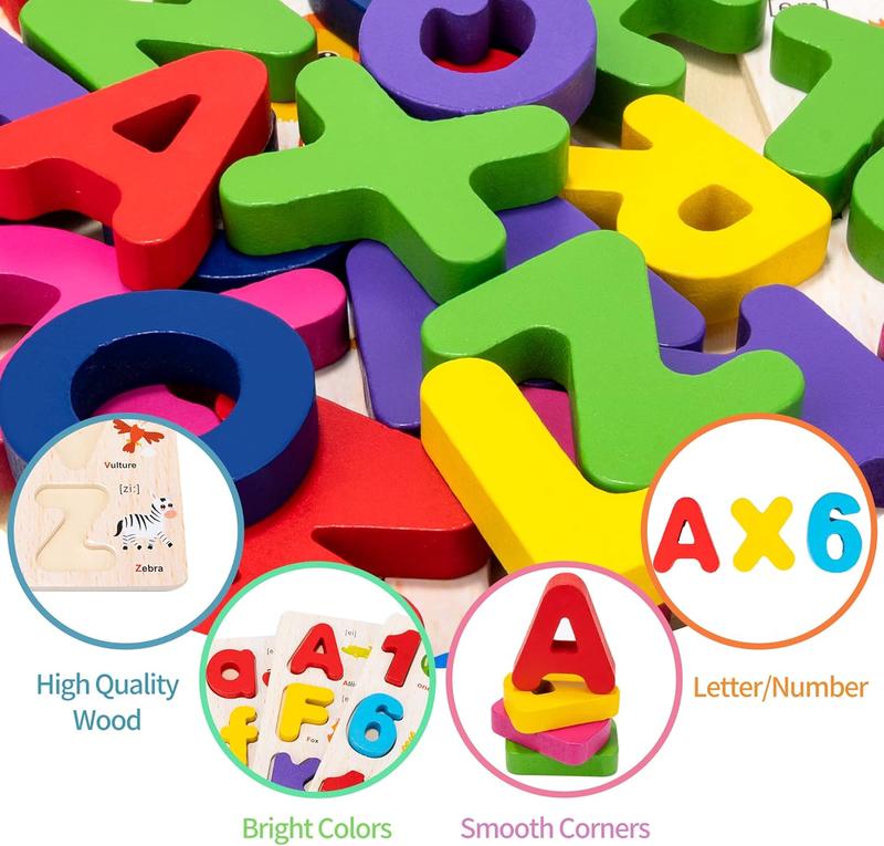 Wooden Alphabet Puzzle for Toddlers, 3 in 1 Lower Case Alphabet Letter Puzzles ABC Uppercase & Lowercase & Number Puzzle Set for Preschoolers Kids Ages 3-5 Alphabet Learning Educational Toy