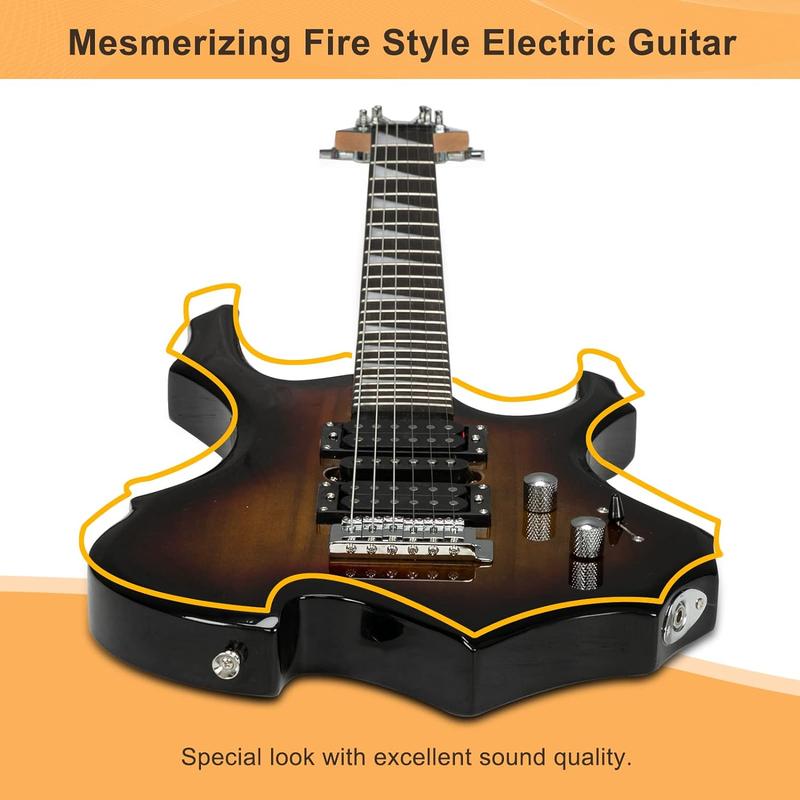 Glarry Cool Burning Fire Style Electric Guitar Christmas gift for Beginner Guitar Lover with Accessories Pack, Sunset