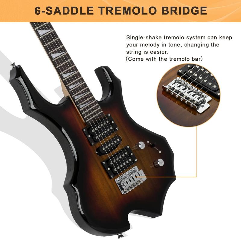 Glarry Cool Burning Fire Style Electric Guitar Christmas gift for Beginner Guitar Lover with Accessories Pack, Sunset