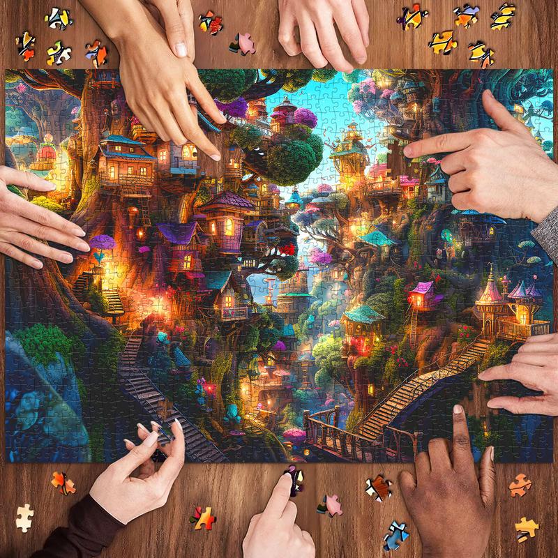 HUADADA 1000 Pieces Puzzles for Adults, Fantasy Tree House, Great for Home Decoration Holiday Vacations, Family Games, Grandparents Brainstorming