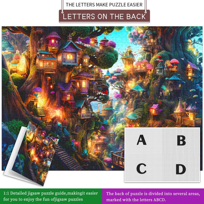 HUADADA 1000 Pieces Puzzles for Adults, Fantasy Tree House, Great for Home Decoration Holiday Vacations, Family Games, Grandparents Brainstorming
