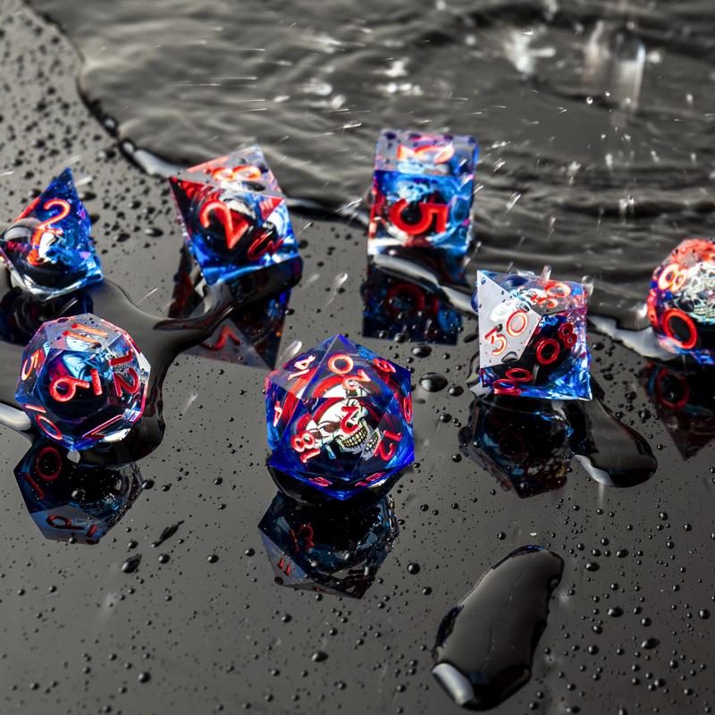 Beholder's Skull Handmade DND Dice Set - Cat Eye Liquid Core Polyhedral RPG Dice for Dungeons & Dragons