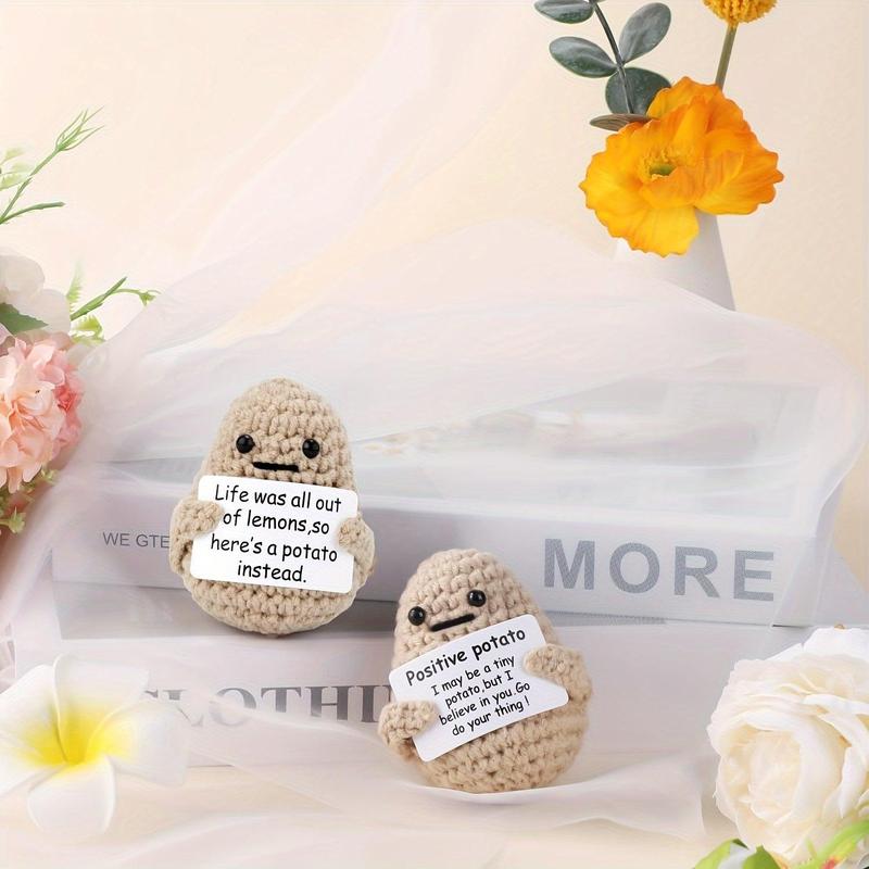 Emotional Support Mini Funny Positive Potato, 3 inch Knitted Potato Toy with Positive Card Creative Cute Wool Inspirational Potato Crochet Doll Cheer Up Gifts for Friends Party Valentine's Day Decoration Encouragement