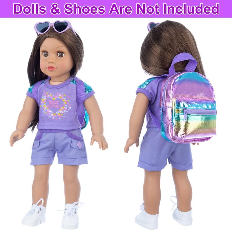 18 Inch Girl Doll Clothes and Accessories School Supplies Playset with Doll Clothes,School Bags, Sunglasses, Pencils, Pencil Sharpener, Notebooks, Phone, Hair Clip, Stickers （No Doll）