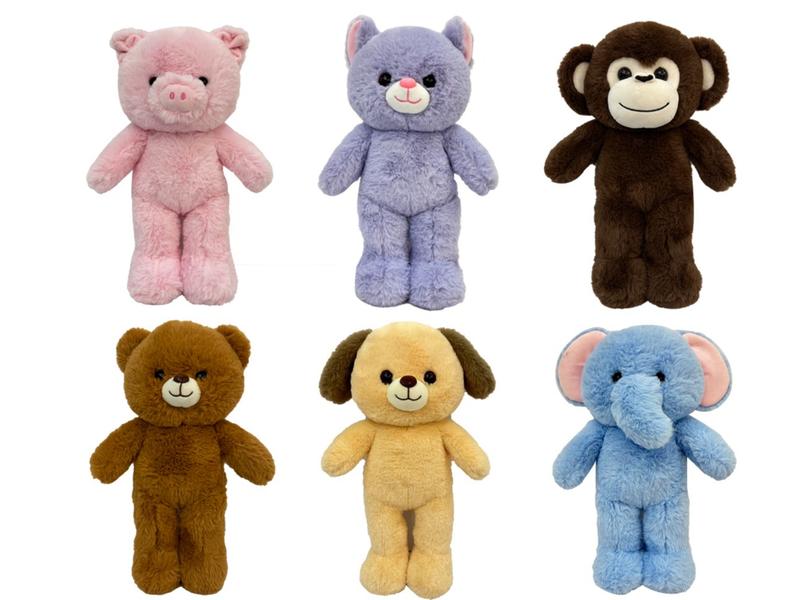 6 Assorted Color Fluffy Standing Animal Plush Favors for Boys & Girls Birthday Party, 9 Inches