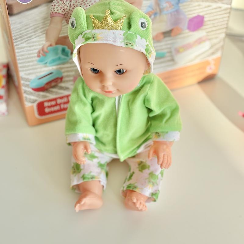 14 inch active eyed blonde water and urine doll with 10 sound ，baby doll with christmas 2024 ornament accessories，baby doll accessories for toddlers 1-5 (sheep plate+knife+fork+spoon+pacifier+bottle+tissue box+large toilet)