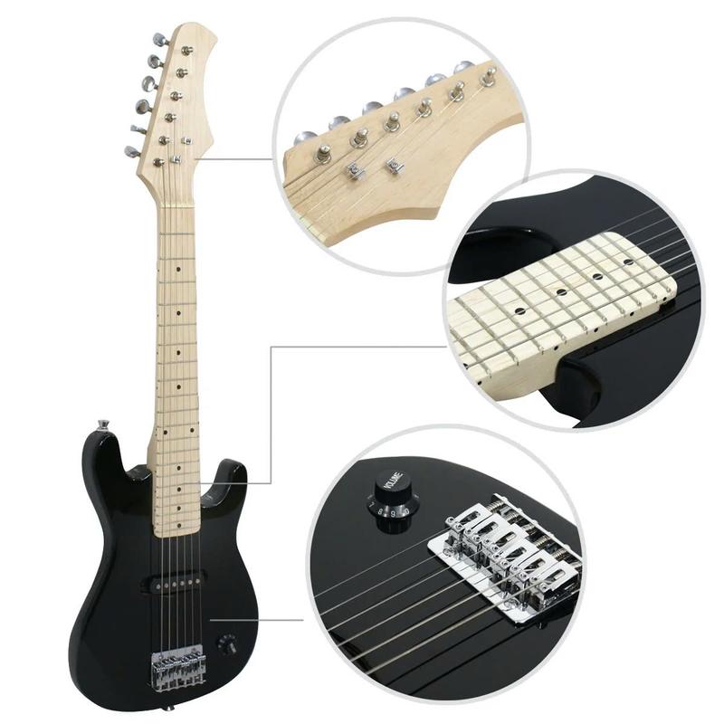 30-inch Kids Electric Beginner Guitar 3 4 Size W Amp & Accessories Pack, Right-Handed Black - YOUTH MUSIC