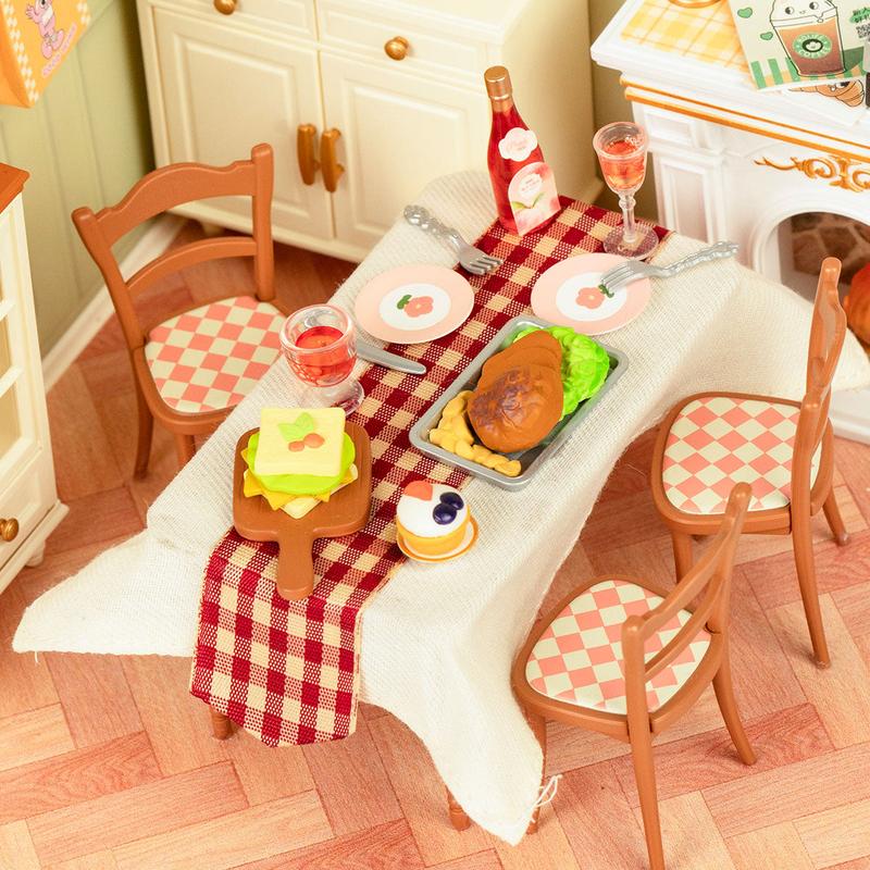 Rolife Warm Dining Room Plastic DIY Miniature House DW015B with LED Lights Plastic Craft Kit & Fun Decorative Ornament