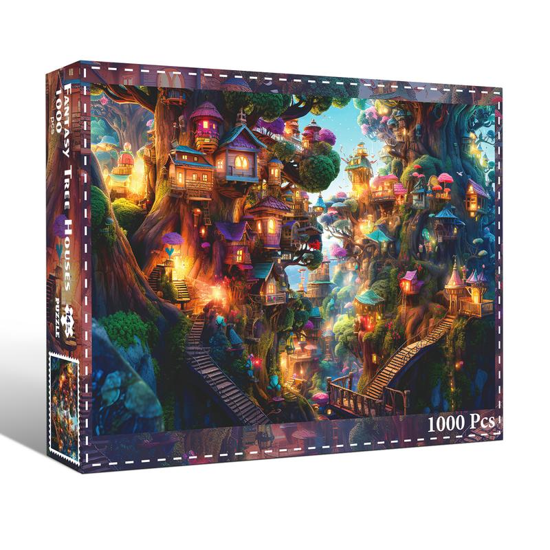 HUADADA 1000 Pieces Puzzles for Adults, Fantasy Tree House, Great for Home Decoration Holiday Vacations, Family Games, Grandparents Brainstorming