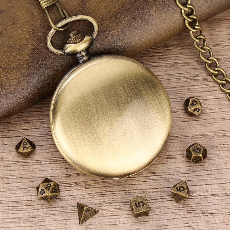 DND Dice Set with Bronze Smooth Pocket Watch Shell Case, 1 Set DND Dice Set with Gift Box, Role Playing Board Games Accessories, Gifts for Kids