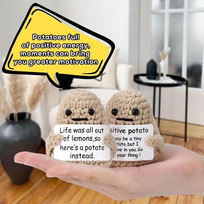 Emotional Support Mini Funny Positive Potato, 3 inch Knitted Potato Toy with Positive Card Creative Cute Wool Inspirational Potato Crochet Doll Cheer Up Gifts for Friends Party Valentine's Day Decoration Encouragement