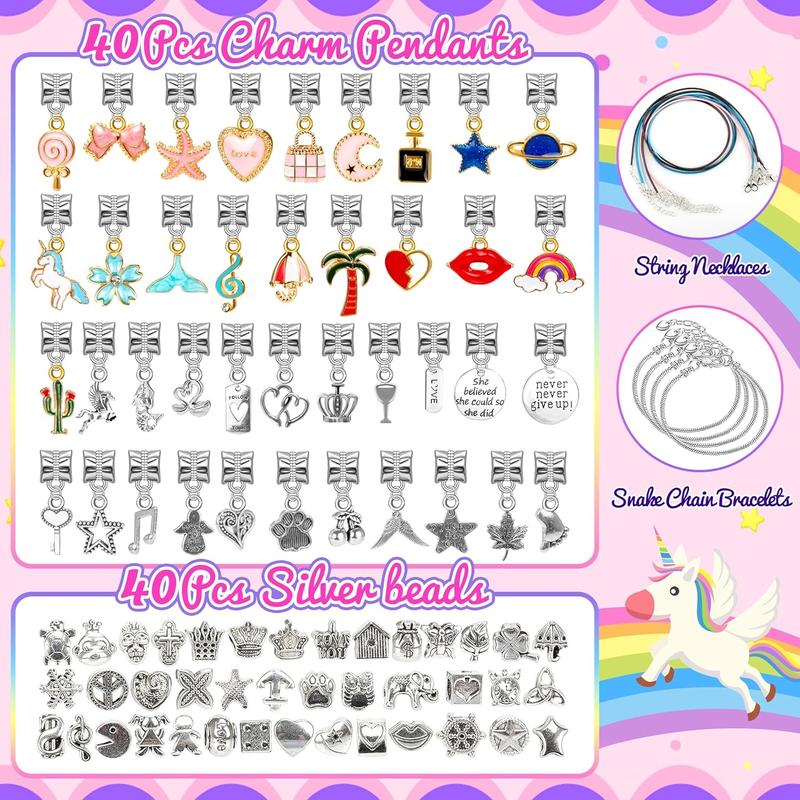 Charm Bracelet Making Kit, Toy for Girl 8-12 Beads Craft Set for 5 6 7 8 9 10 11 12 Year Old Teenage Birthday Gift