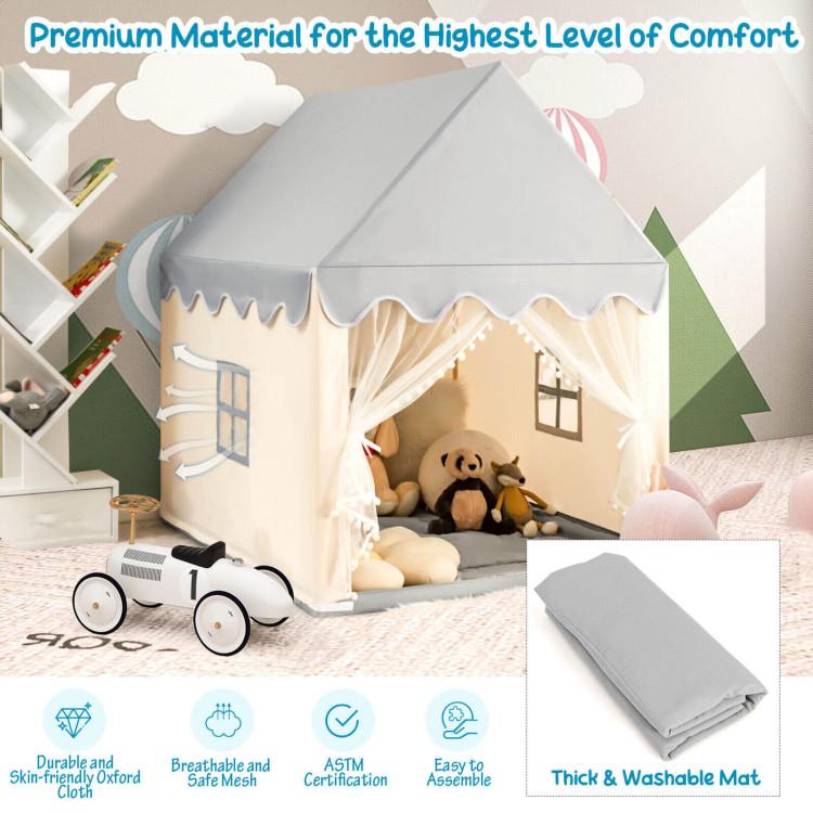Costzon - Kids Large Play Castle Fairy Tent with Mat, Large Playhouse w Washable Mat, Windows, Solid Wood Frame, Indoor Outdoor Princess Tent for Children Boys & Girls, Castle Fairy Tent, Holiday Birthday Gift