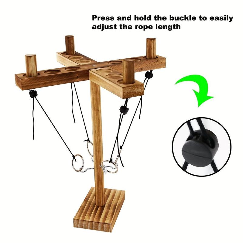 Wooden Ring Toss Game, Ring Game with Shooting Ladder & Adjustable Rope for 4 Players, Indoor Recreation Adult Toys for Home Party, Birthday Gift, Christmas Gift