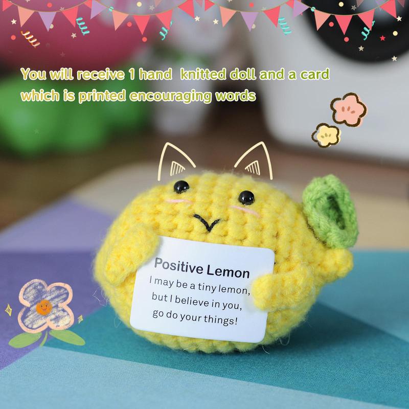 Positive Lemon Design Crochet Ornament, 1 Count Cute Creative Handmade Crochet Ornament, Home Decor for Living Room Bedroom Office