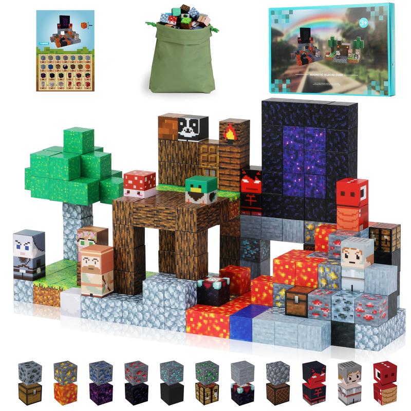 Magnetic Blocks - 123 Counts Forest Castle Theme Magnetic Blocks Building Toys, Magnet Toys STEM Building Game Sensory Gift for Kids, Boys Girls Birthday Gifts