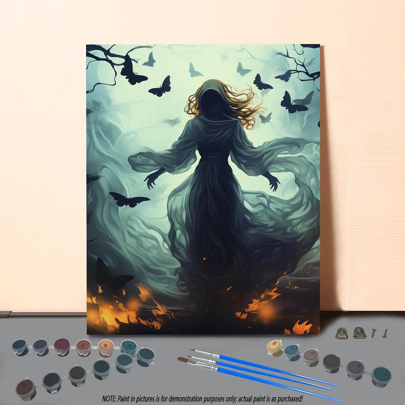 Girl and Butterfly Pattern Painting By Numbers Kit, 1 Set DIY Halloween Paint By Numbers Kit, Wall Art Decoration for Home Living Room Bedroom