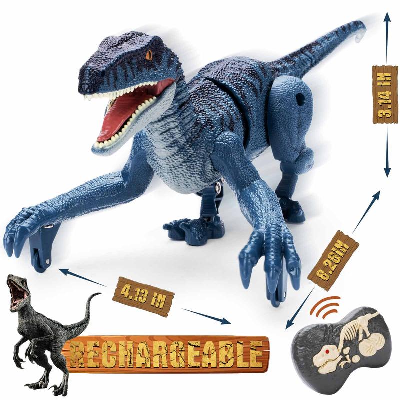 RC Dinosaur Toys for Kids, Electronic R C Dinosaur Walking Robot Toy with Light &Realistic Roaring Sound Velociraptor