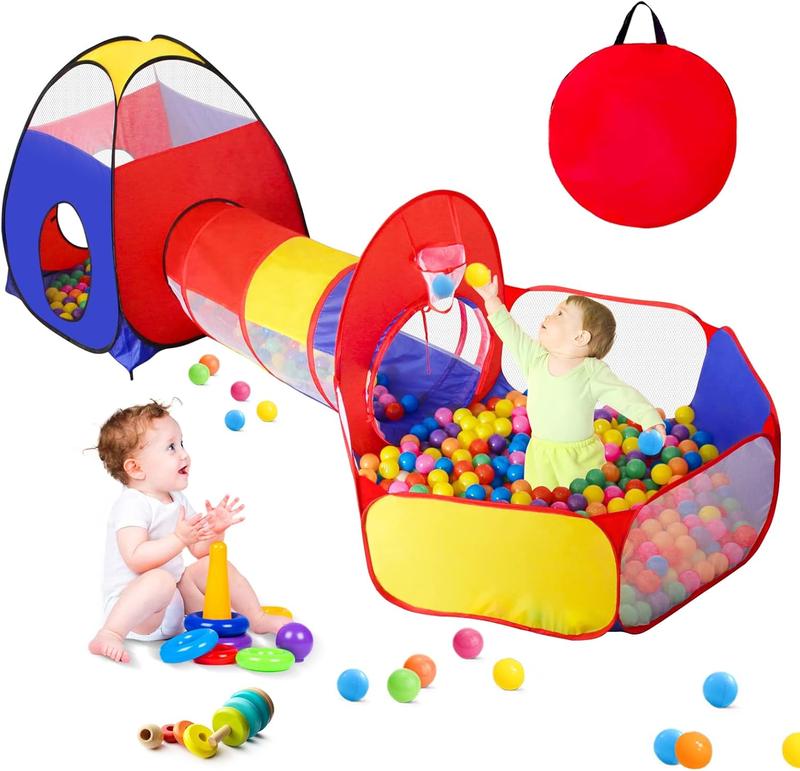 3-in-1 Kids Play Tent with Ball Pit and Tunnel for Toddlers - Indoor Outdoor Playhouse for Boys & Girls
