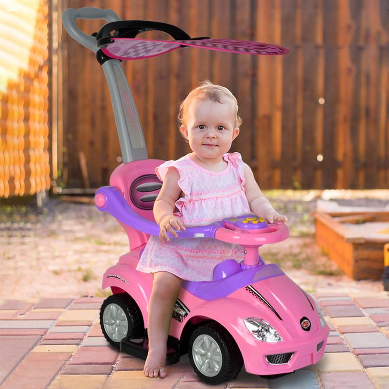ChromeWheels 3 in 1 Ride on Toys Push Car with Guardrail, Mega Car for Toddlers, w Handle, Horn, Music, Color Red