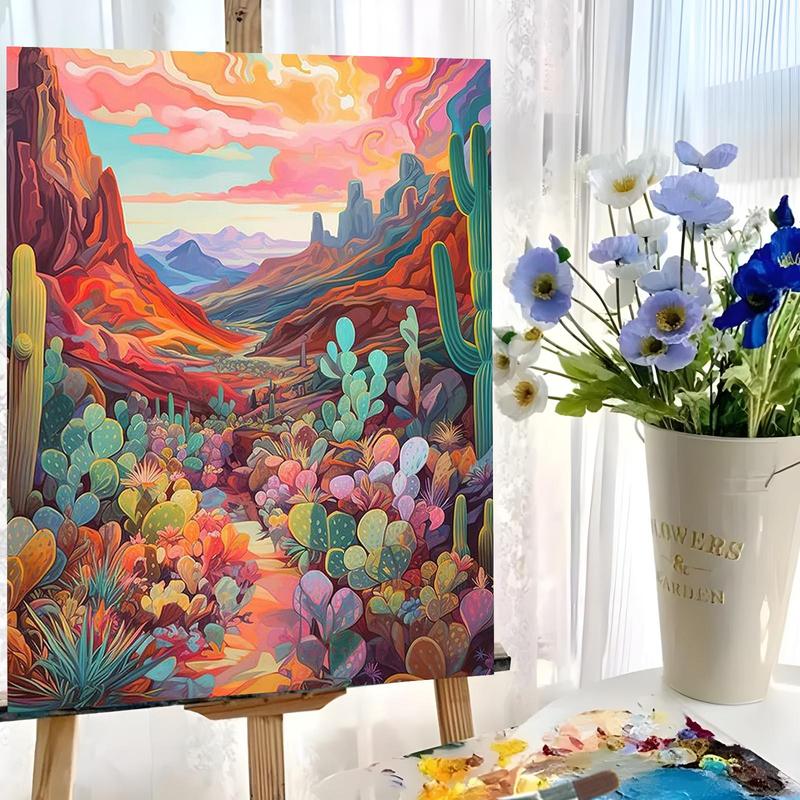Cactus Desert Pattern DIY Painting Kit without Frame, DIY Paint by Numbers Kit, Wall Art Decor for Home Living Room Bedroom