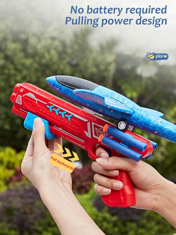 Soft Shell Aircraft Launcher with 10 Soft Bullets for Kids Outdoor Play - 3 in 1 Flying Toy
