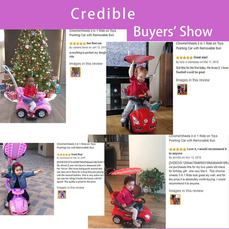 ChromeWheels 3 in 1 Ride on Toys Push Car with Guardrail, Mega Car for Toddlers, w Handle, Horn, Music, Color Red