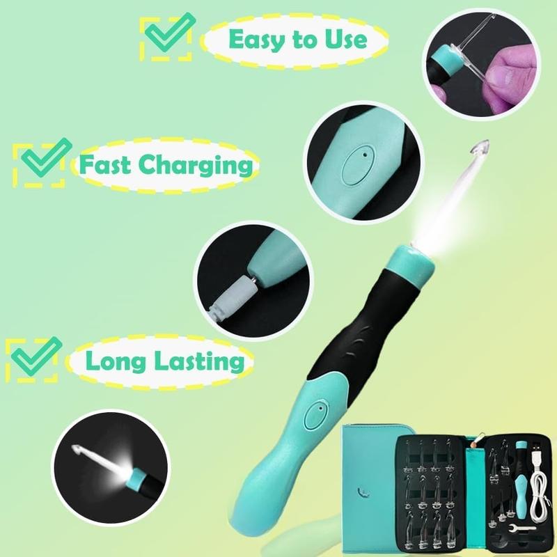 Lighted Crochet Hooks Set 2.5mm~14.0mm, 17 Sizes Light Up Crochet Hooks with Case