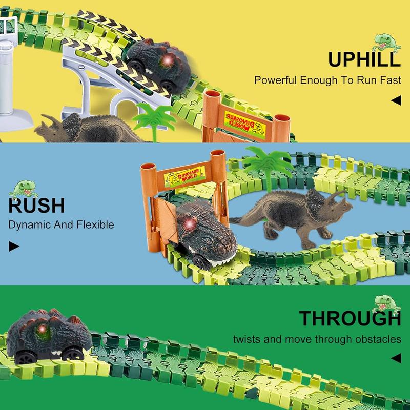 Dinosaur Glowing Rail Car Sets,Create A Dinosaur World Road Race,244 252 458 Flexible Track Sets Dinosaur Car Best Christmas Birthday Gift